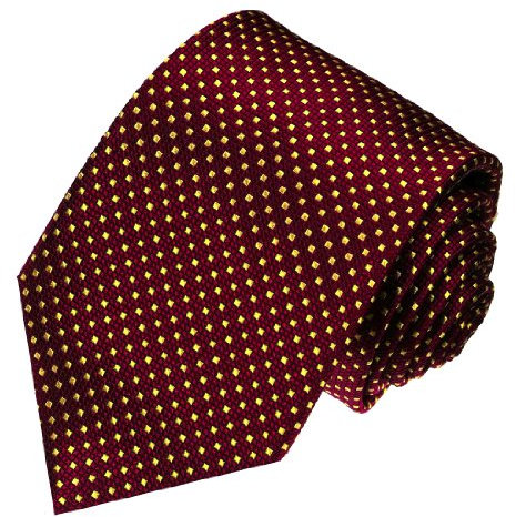 Lorenzo Cana - Handgefertigte Marken Krawatte aus 100% Seide - Rot Rotbraun Punkte Gold - 84115