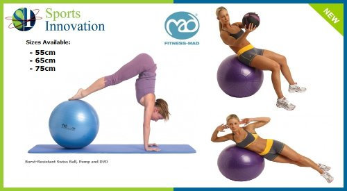 Pilates Mad 300 kg Gymnastikball mit Pumpe und DVD, Blau, 65cm