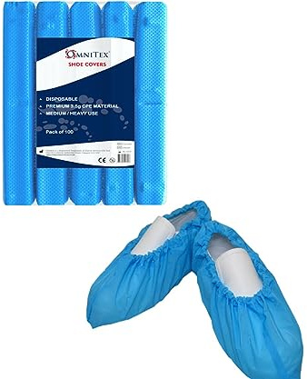 100x Omnitex® 3.5g Premium Disposable Shoe Covers, Strong Floor, Carpet Protectors. Embossed Overshoes. Medium to Heavy Use (1x Pack of 100)