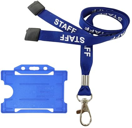 Customcard Ltd Staff Lanyard Blue and Single-Sided ID Badge Holder - Single Safety Break & Metal Clip -Ideal for School, Office, Events - Secure Lanyard Staff Badge Holder with Card Slot (Pack of 10)
