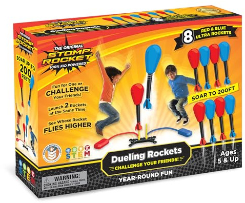 Stomp Rocket Original Dueling Rocket Launcher for Kids, 8 Rockets - Fun Backyard & Outdoor Kids Toys Gifts for Boys & Girls -Toy Foam Blaster Set Soars 200ft - Multi-Player Launcher Stand