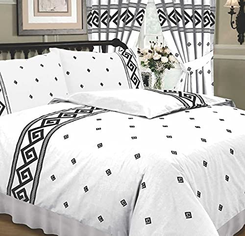 Athens White/Black, Double Bed Duvet/Quilt Cover Set, by HICO, Greek Key/Rope Effect