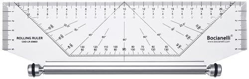Profi Rolllineal - Roll Lineal 25 cm - Technisches Zeichnen Lineal - Parallel Lineal - Lineal Winkelmesser - Parallel Ruler - Multifunktion Lineal mit Griff - Navigation Lineal - Mehrzweck Roll-Lineal