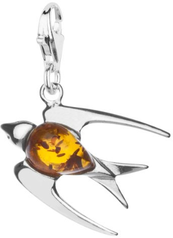 InCollections Damen-Charm-Anhänger 925/000 Sterlingsilber mit Bernstein, Schwalbe 0020200200890