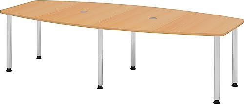 Bümö Konferenztisch oval 280x130 cm großer Besprechungstisch in Buche, Besprechungstisch mit Chromfüßen, Meetingtisch für 10 Personen, XXL-Tisch für Besprechungsraum & Meeting