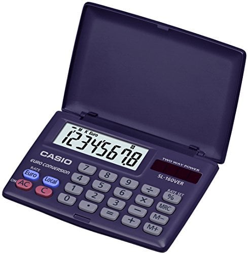 CASIO SL-160VER - Calculadora básica, 10 x 87 x 58 mm plegado y 8 x 87 x 117.5 mm desplegado, azul marino