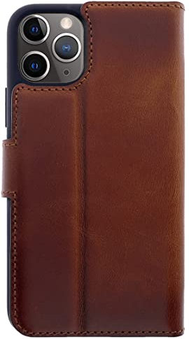 Burkley Book Case Handyhülle für iPhone 13 Pro Leder Handytasche mit Kick-Stand, Kartenfächer, 360° Schutz, RFID-Blocker (Sattelbraun)
