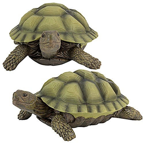 Design Toscano Gilbert, die Boxschildkröte Gartendeko Tierstatue, Polyresin, Vollfarbe, 22,75 cm, 2er Set