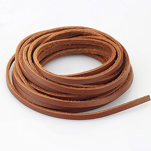 LolliBeads (TM) Heavy Duty Strong 4 mm Genuine Flat Leather Cord Braiding String for Jewelry Making Craft DIY Assorted Color Light Brown 5 Meters (5+ Yards)