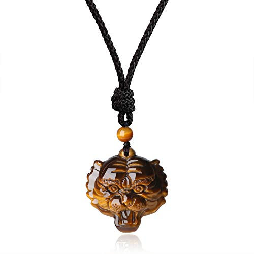 COAI Geschenkideen Kette mit Tiger Anhänger aus Tigerauge Amulett Talisman Anhänger Chinesischer Stil