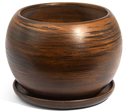 Pot de Fleur ceramique Globe avec Soucoupe Support Hauteur 16 cm diametre 18 cm Bronze