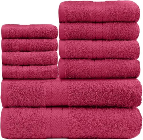 GC GAVENO CAVAILIA 10-Piece Towel Bale Set - Soft & Absorbent 450 GSM Bathroom Towels - Includes 2 Bath Towels, 4 Hand Towels, 4 Face Cloths - Premium Quality, Machine Washable - Deep Red