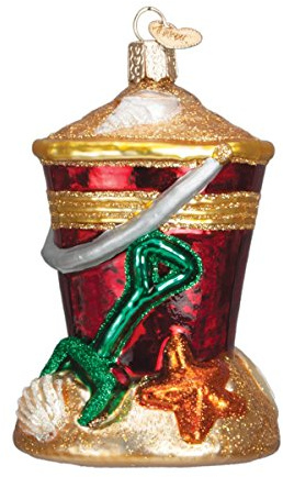 Old World Christmas Beach Bucket Glass Blown Ornament for Christmas Tree, Handcrafted Holiday Decoration, Beach Collection