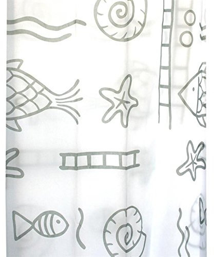 NEPTUN Duschvorhang Textil 180 x 200 cm weiß/silber grau Muscheln waschbar