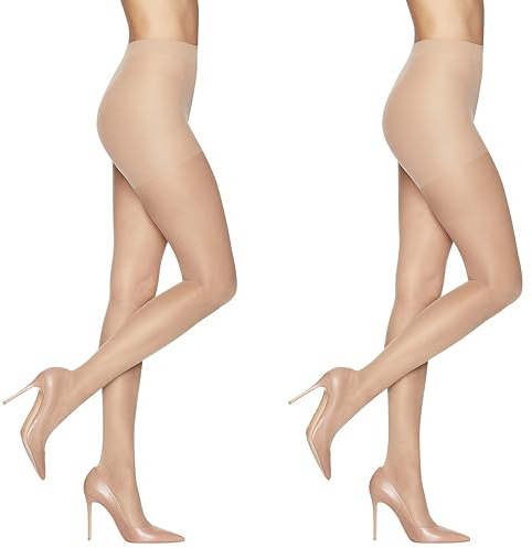 L'eggs Sheer Energy Medium Support Women's Compression Tights, Control Top, Sheer Toe, Nude, Size B (Pack of 2)