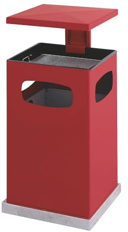 kaiserkraft | Abfallsammler mit Aschereinsatz und Schutzdach | Volumen 72 l | BxHxT 500 x 955 x 500 mm | feuerrot