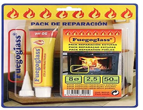 WOLFPACK LINEA PROFESIONAL - Kit Reparacion Estufas/Chimeneas, Cola Refractaria y Cordon Fibra Vidrio 8 mm. x 2,5 m.