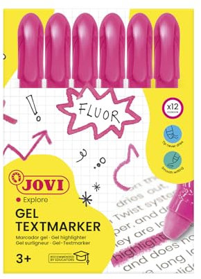 Jovi - NEON Gel Marker, étui de 12 surligneurs, couleur rose, ne sèche pas, ne tache pas l'écriture et ne traverse pas le papier, sans gluten, (1816)