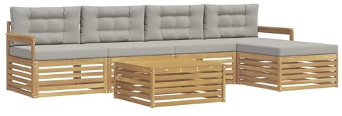 vidaXL Outdoor-Sofagarnitur 7 pcs Weiß und Hellgrau Polyester, Patio-Sofa, modernes Eckset, wetterfester Gartenlounge, Bequeme Terrassenplätze für entspannte Zeiten