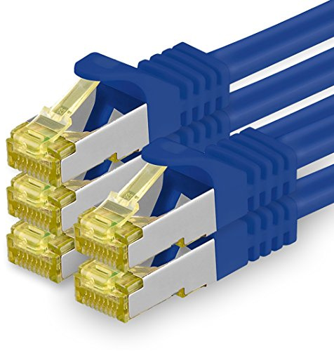 1aTTack.de CAT 7 Câble LAN 5m 10Gbps Câble réseau S/FTP (5 pièces Bleu) | 1m 2m 3m 5m 7,5m 10m 15m 20m 25m 30m, RJ45 haut débit, câble Ethernet blindé pour gaming, modem, routeur, PC