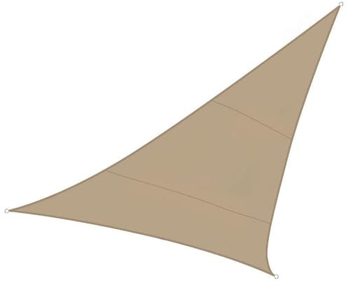 Perel Sonnensegel, Segel Sonnenschutz für Terrasse und Pool, winddurchlässig, wasserdurchlässig, UV-Schutz, 3 Edelstahl-O-Ringe, 5 x 5 x 5 m, 180 g/m², HDPE, Dreieck, Champagne
