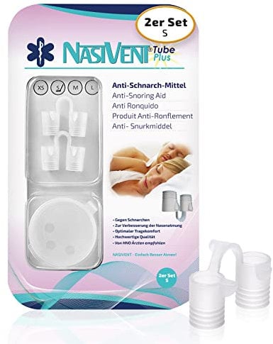 NASIVENT Tube Plus (S) – 2er-Set Nasendilatatoren aus Silikon gegen Schnarchen & für bessere Nasenatmung – mit Aufbewahrungsbox & Haltezapfen