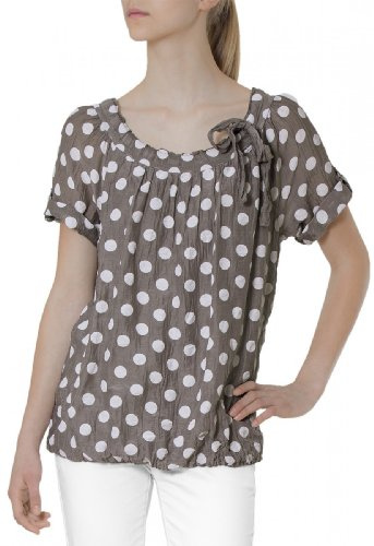 Caspar BLU001 Damen leichte Seiden Sommerbluse mit weißen Punkten