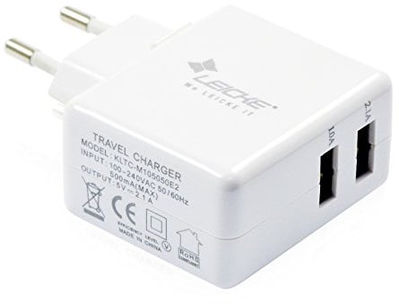 LEICKE Dual-USB-Ladegerät mit 2X 5V USB-Ladeanschlüssen | Für Smartphones, Tablets, Navigationssysteme, MP3-Player, Raspberry Pi etc. | Kompaktes Reisenetzteil | Sehr geringe Standby-Stromaufnahme