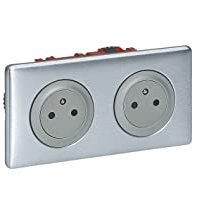 LEGRAND - Prise Electrique Double avec Plaque + Boîte à Encastrer Céliane Surface - Prise Affleurante avec Socle Rétractable - Fabriqué En France - Alu