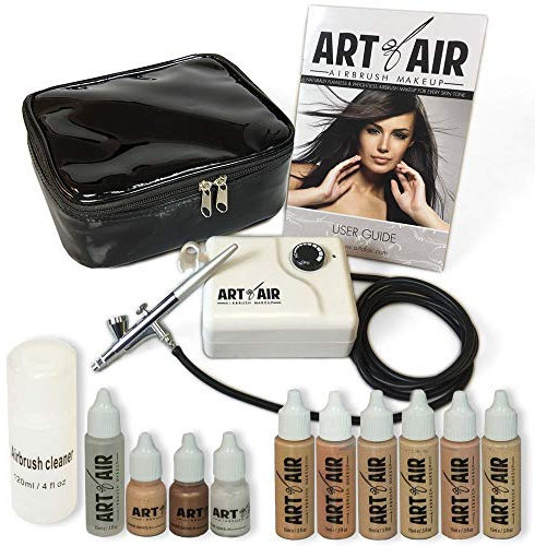 Art of Air Professional Airbrush Kosmetik Makeup System/Fair to Medium Shades 6pc Foundation Set with Blush, Bronzer, Shimmer and Primer Makeup Airbrush Kit