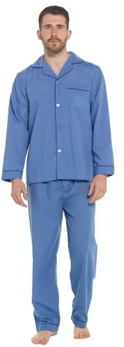 Lora Dora Strong Soul Mens Traditional 2 Piece Pyjamas, Plain Blue, L