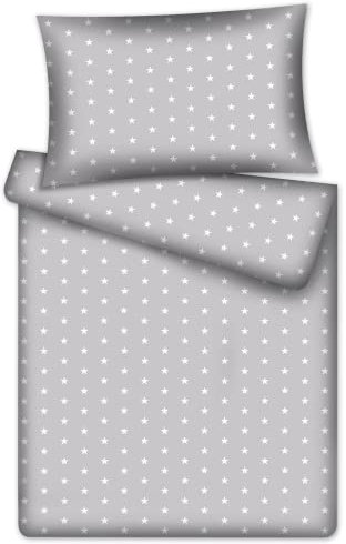KiGATEX Kinderbettwäsche Stars 2-TLG. 100% Baumwolle 40x60 + 100x135 cm mit Reißverschluss (Grau)