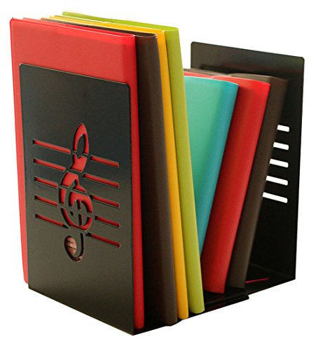 EIN Paar modische und kreative Buchstützen aus Metall mit Notenschlüsseln als Motiv, Buchstützen für Kinder oder Musikliebhaber oder als Dekoration für EIN schönes Zuhause oder Ihr Büro Schwarz