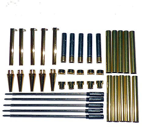 CS-UK Woodturning Slimline Pen Kit Set x 5, Gold Finish, twist mechanism