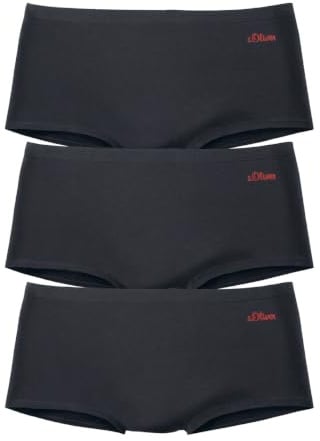 s.Oliver Damen Bodywear Panty (3 Stück) | seitlichem Logodruck, Roter Akzent seitlich, Großzügige Beinausschnitte, Bequemer Sitz, Nahtloses Tragegefühl