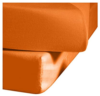 fleuresse Jenny C klassisches Jersey-Spannlaken, 100% Baumwolle, mit praktischem Rundumgummi, Fb. Orange, Größe 150 x 200 cm, auch passend für 140/160 x 200