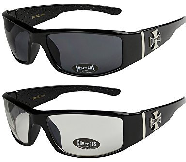 2er Pack Choppers 6608 X0 Sonnenbrillen Herren Damen Männer Brille - 1x Modell 01 (schwarz glänzend / schwarz getönt) und 1x Modell 14 (schwarz glänzend / annährend transparent) - Modell 01 + 14 -