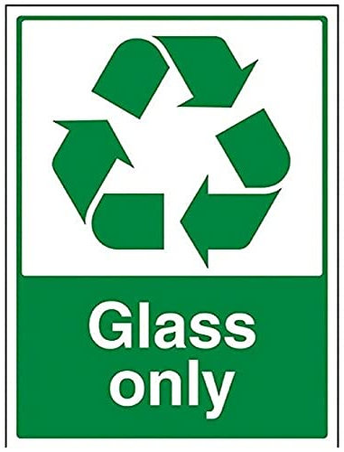V Safety 73003BC-S Glass Only Recycling Sign - Portrait - 300mm x 400mm - Self Adhesive Vinyl, Green