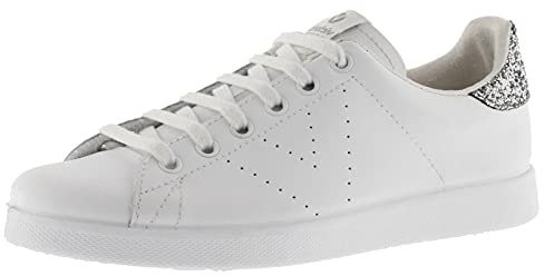 Victoria Basket Basse Tenis Cuir & Arrière Pailleté & Logo Perforé 1125104 pour Femme Antracita 40