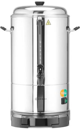 HENDI Percolateur à café, double paroi, économie d'énergie, bac à filtre intégré, pour café moulu grossièrement, pas de filtre en papier nécessaire, 10L, 230V, 1500W, 386x393x(H)576mm, inox 18/0