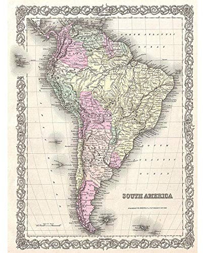 Wee Blue Coo 1855 Colton Map South America Vintage Art Print Poster Wall Decor Kunstdruck Poster Wand-Dekor-12X16 Zoll