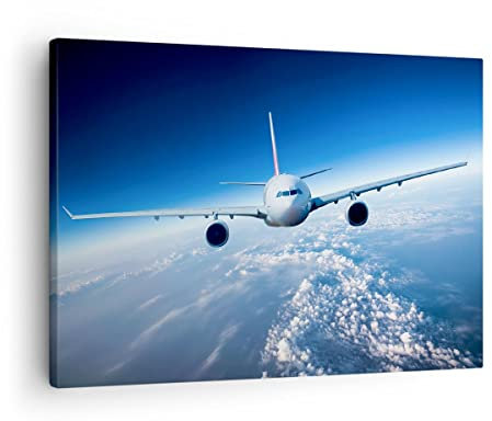 Bilder auf Leinwand Flugzeug himmel wolken flug Leinwandbild 70x50cm Wandbilder Dekoration Wohnzimmer Schlafzimmer Küche Deko Klein Wanddeko Bild Wand Kunstdruck Art Wall Decor Canvas AA70x50-2723