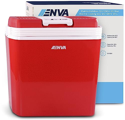 ENVA Elektro Kühlbox 12V/230V 20 Liter elektrische Kühlbox inkl. Trenngitter und Tragegriff für Auto, Camping, Angeln Mini Kühlschrank tragbar für unterwegs Kühlen bis 18° und Warmhalten bis 50°