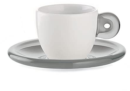 Guzzini Tasses à café Fratelli Gocce, Porcelaine, Gris Ciel, Lot de 6 Pièces