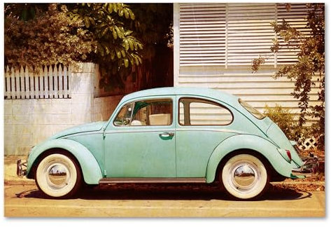 Postereck - 0527 - Oldtimer Käfer, Vintage Auto KfZ Türkis Wagen Alt - Fahrzeug Wandposter Fotoposter Bilder Wandbild Wandbilder - Poster - DIN A4-21,0 cm x 29,7 cm