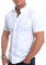 D&R Fashion Men's Shirt with Short Sleeve Grandad Collar and Decorative Vertical Lines White