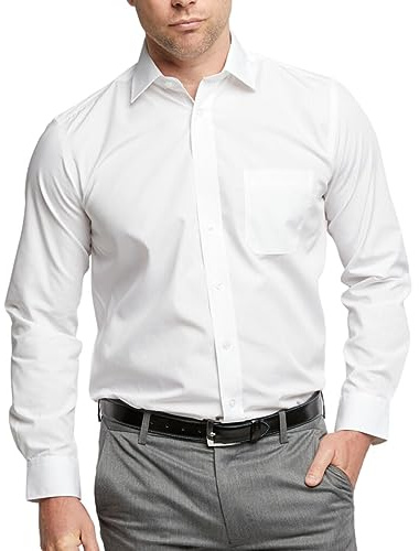 Double TWO Men's Long Sleeve Dress Shirt | Dress Shirt for Business and Formal Wear with Classic Collar and Pocket