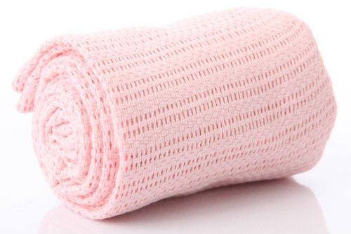 Baby 100% Pure Cotton Cellular Blanket for Pram Cot Bed Moses Basket Crib 70 x 90 cm 3 Colours : Pink , White Or Blue (Pink)
