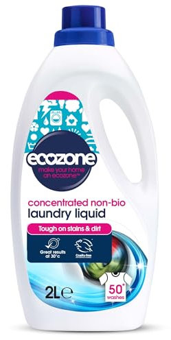 EcoZone Ultra Concentrated Laundry Liquid, Non Bio Detergent, Washing Machine Clothing Stain Removal & Cleaning Solution, Natural Vegan & Non Toxic, Eco Friendly, Gentle on Skin, 50 washes (2L)