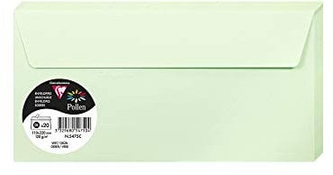 Clairefontaine 5475C - Packung mit 20 Umschläge Pollen, Format DL, 110 x 220 mm, 120 g, ideal für Einladungen und Korrespondenz, Grün, 1 Pack